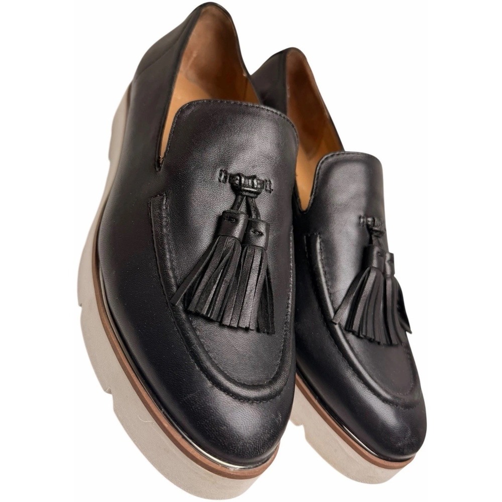 Franco Sarto Tammer Leather Tassel Lug Sole Loafers Black Womens 7.5